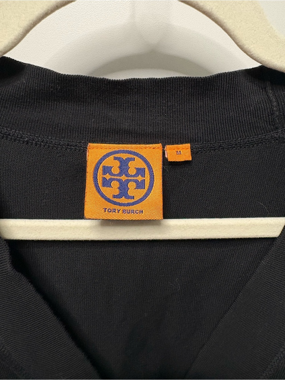 Tory Burch Black V-Neck Cardigan with Logo Buttons - Picture 3 of 7